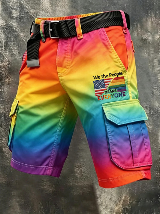 Men's Pride Month: Retro-Chic, Rainbow-Art Style Cargo Shorts