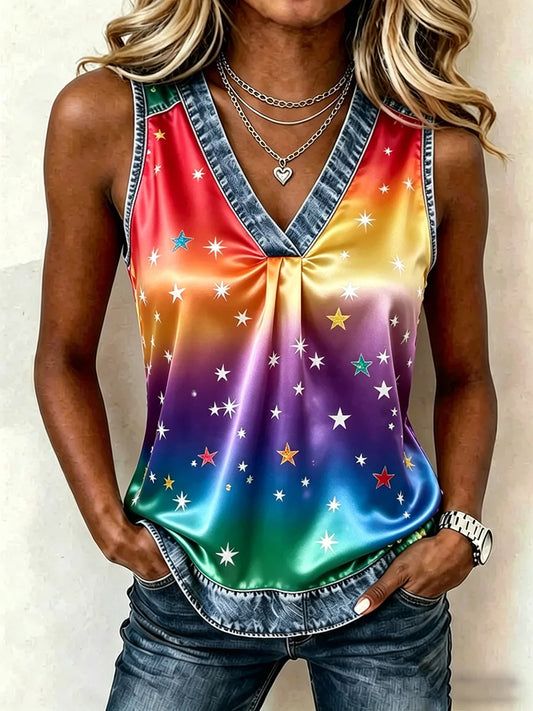 Women's Pride Month Rainbow Art  Printed Vest