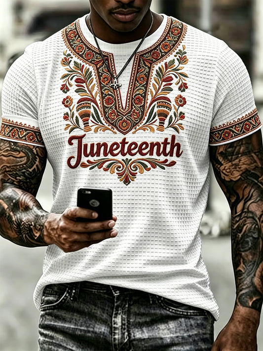 Men's Juneteenth Design Printed Waffle T-shirt