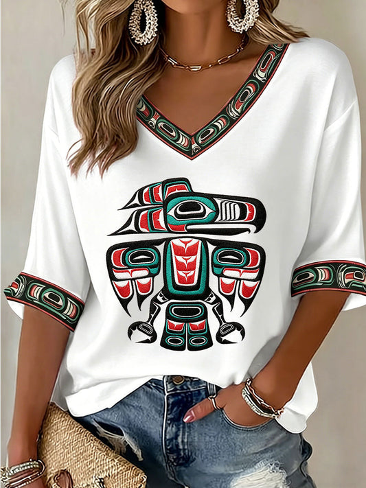 Women's Indigenous Print Casual T-Shirt