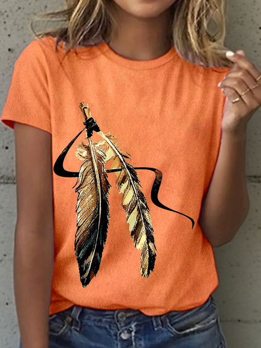 Women's Tribal Feather Print Vintage T-Shirt