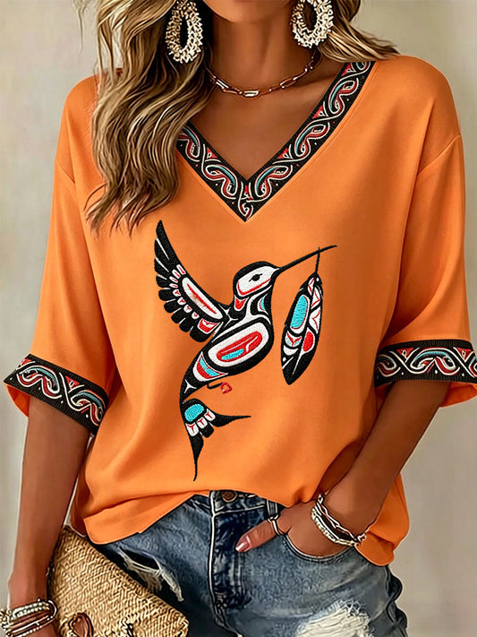 Women's Indigenous Totem Art Casual T-shirt