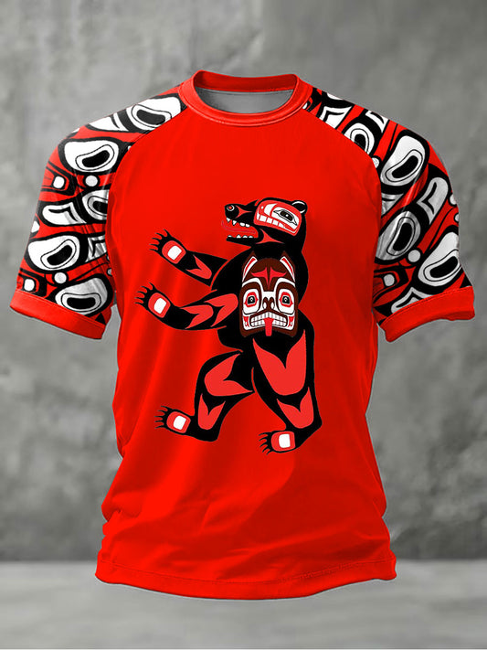 Men's Indigenous Bear Art Casual T-shirt