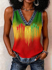 Women's Juneteenth Print Casual V-Neck Vest
