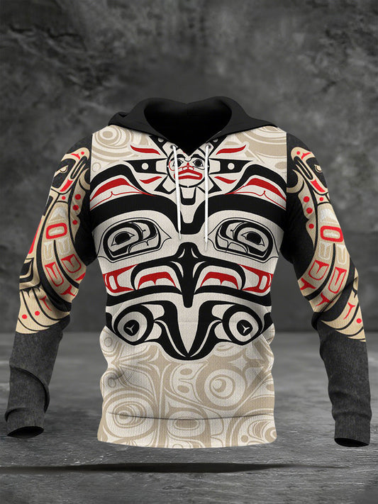 Men's Indigenous Print Casual Hoodie