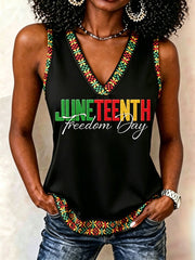 Women's Juneteenth Freedom Day Print Casual V-Neck Vest