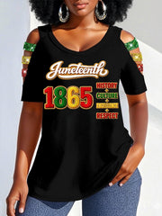 Women's Juneteenth 1865 Print Casual Hollow Sleeves Top