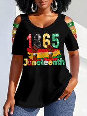 Women's Juneteenth 1865 Print Casual Hollow Sleeves Top