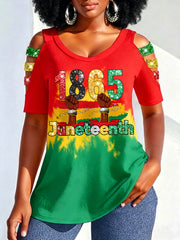 Women's Juneteenth 1865 Print Casual Hollow Sleeves Top