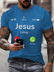 Men's Funny Christian Jesus Calling Print Casual Tee