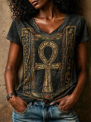 Women's Egyptian Ankh Symbol linen short-sleeved T-shirt