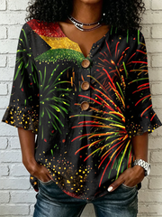Women's Juneteenth Print Cotton-Linen Shirt