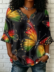 Women's Juneteenth Butterfly Cotton-Linen Shirt