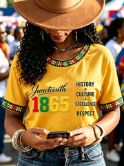 Women's Juneteenth History Culture Excellence Respect Print Casual Tee