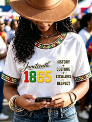 Women's Juneteenth History Culture Excellence Respect Print Casual Tee