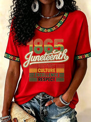 Women's Juneteenth History Culture Excellence Respect Print Casual Tee