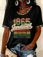 Women's Juneteenth History Culture Excellence Respect Print Casual Tee