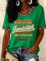 Women's Juneteenth History Culture Excellence Respect Print Casual Tee