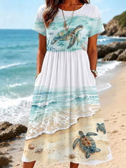 Women's Sea Turtle Print Vacation Dress