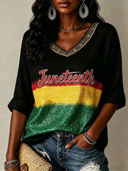 Women's Juneteenth Print V-Neck Tee