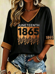 Women's Juneteenth Print Casual V-Neck Top