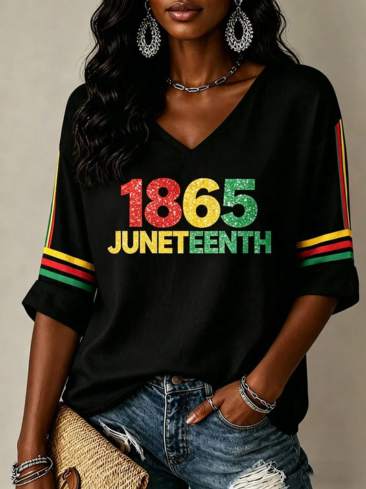 Women's Juneteenth Print V-Neck Tee
