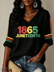 Women's Juneteenth Print V-Neck Tee