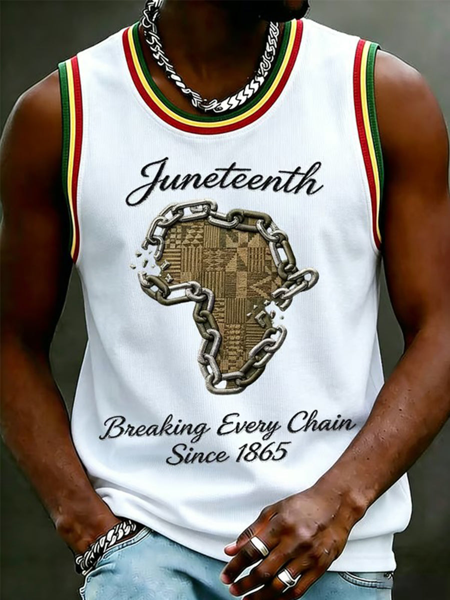 Tank Breaking Red Ribbon Men's Juneteenth Breaking Every Chain Since 1865 Print Tank Top ...