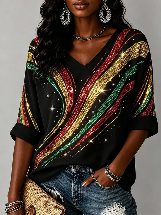 Women's Juneteenth Print V-Neck Tee