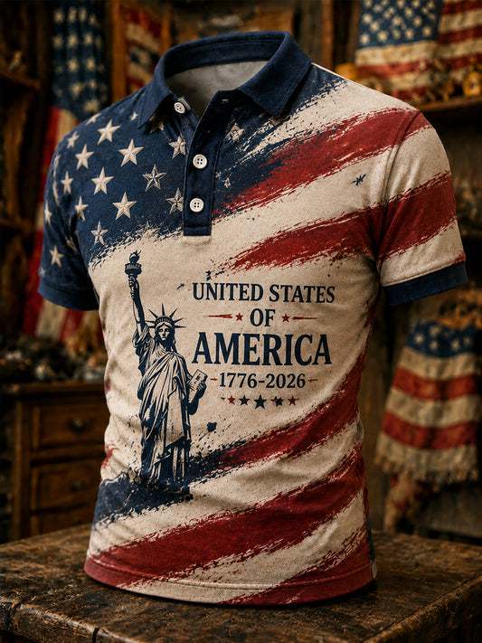 Men's Independence Day USA Flag Print Casual Patriotic Polo
