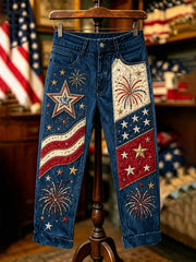 Women's Independence Day USA Flag Print Casual Patriotic Pants