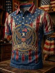Men's Independence Day We The People USA Flag Print Casual Patriotic Polo