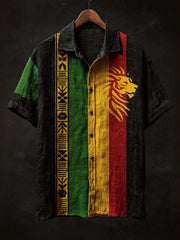 Men's retro reggae color-blocked design casual short-sleeve shirt