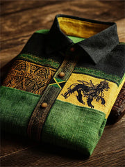 Men's Black Pride Lion Jamaica Flag African Kente Print Short Sleeve Shirt