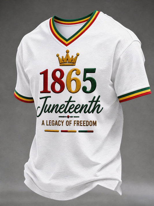 Men's Juneteenth Print Casual V-Neck Tee