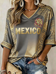 Women's Mexico Football Lover Art Printed T-shirt
