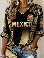 Women's Mexico Football Lover Art Printed T-shirt