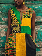 Women's Reggae Lion Jamaica Flag African Kente Colorblock Maxi Dress