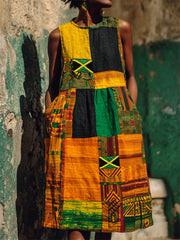 Women's Jamaica Flag African Kente Pattern Colorblock Print Tank Dress
