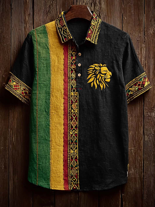 Men's Retro Reggae Color-blocked Design Casual Short Sleeve Shirt