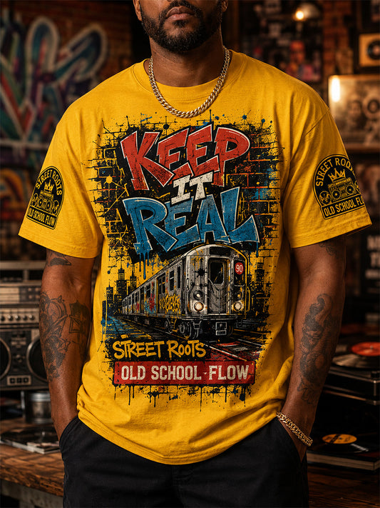 Men's Retro 90s Old School Hip-Hop Print Casual Tee