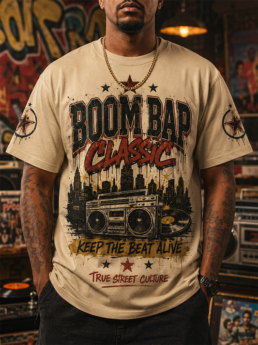 Men's Retro 90s Old School Hip-Hop Print Casual Tee