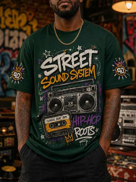 Men's Retro 90s Old School Hip-Hop Print Casual Tee