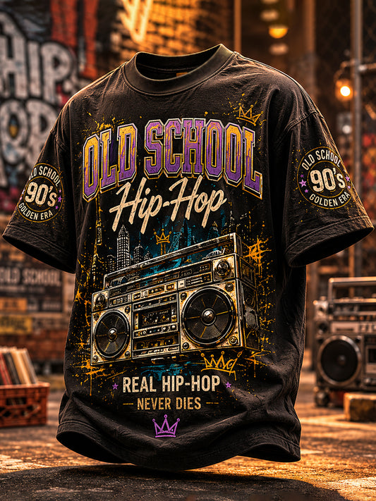 Men's Retro 90s Old School Hip-Hop Print Casual Tee
