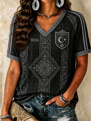 Women's Turkish Football V-Neck T-Shirts