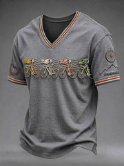 Men's Skeleton Bicycle V-neck T-shirt