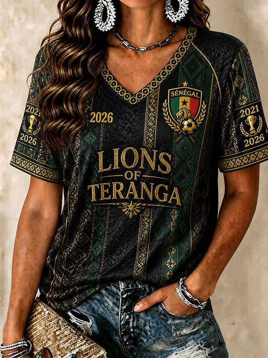 Women's 2026 Senegal Football V-Neck T-Shirts