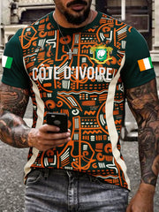 Men's Ivory Coast Football Lover Art Printed T-shirt