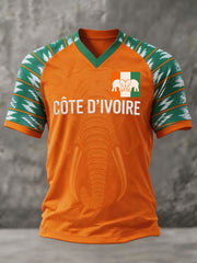 Men's Ivory Coast Football Lover Art Printed V-neck T-shirt