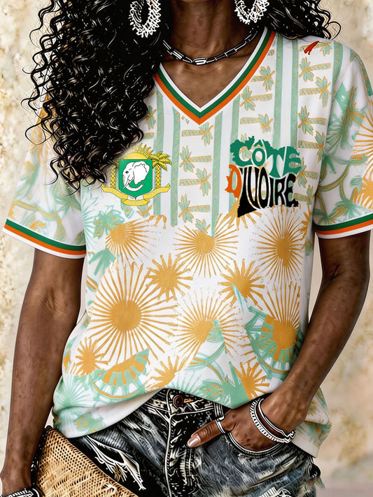 Women's Ivory Coast Football Lover Art Printed T-shirt
